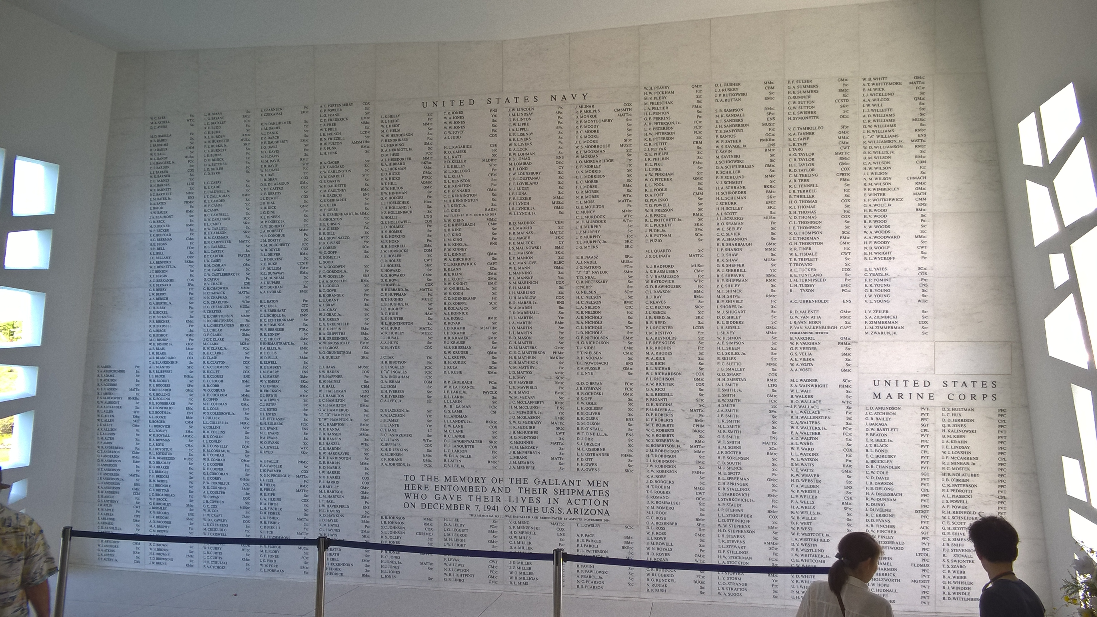 Die Namen der getöteten Soldaten auf der USS Arizona